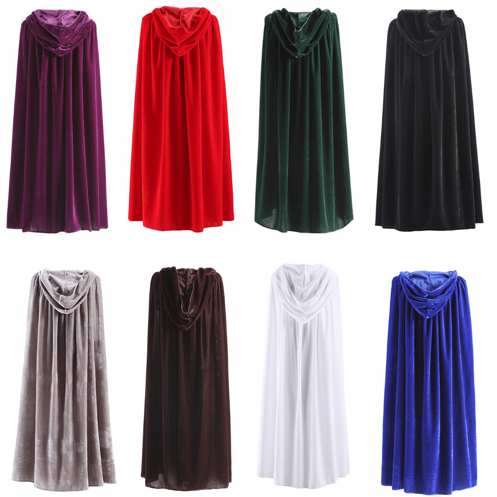 Medieval Velvet Cloak Halloween Witch Wicca Vampire Cosplay Costume Red Cape for Adult Kids Hooded Robe Carnival Outfit Cover