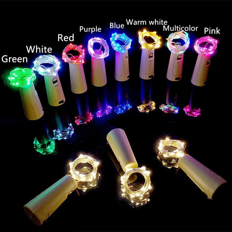 6pcs 20led Wine Bottle with Cork Bottle Led String Fairy Lights Battery Cork for Party Wedding Christmas Halloween Bar Decor