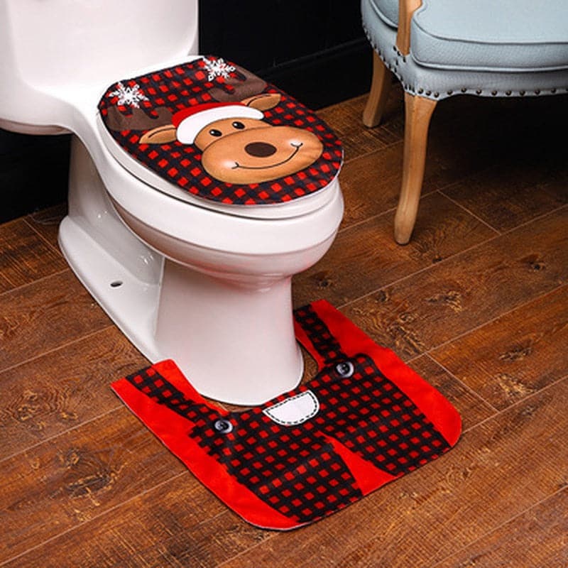 2PCS/Set Santa Claus Toilet Seat Cover Set Christmas Decorations for Home Bathroom Product New Year Navidad Decoration