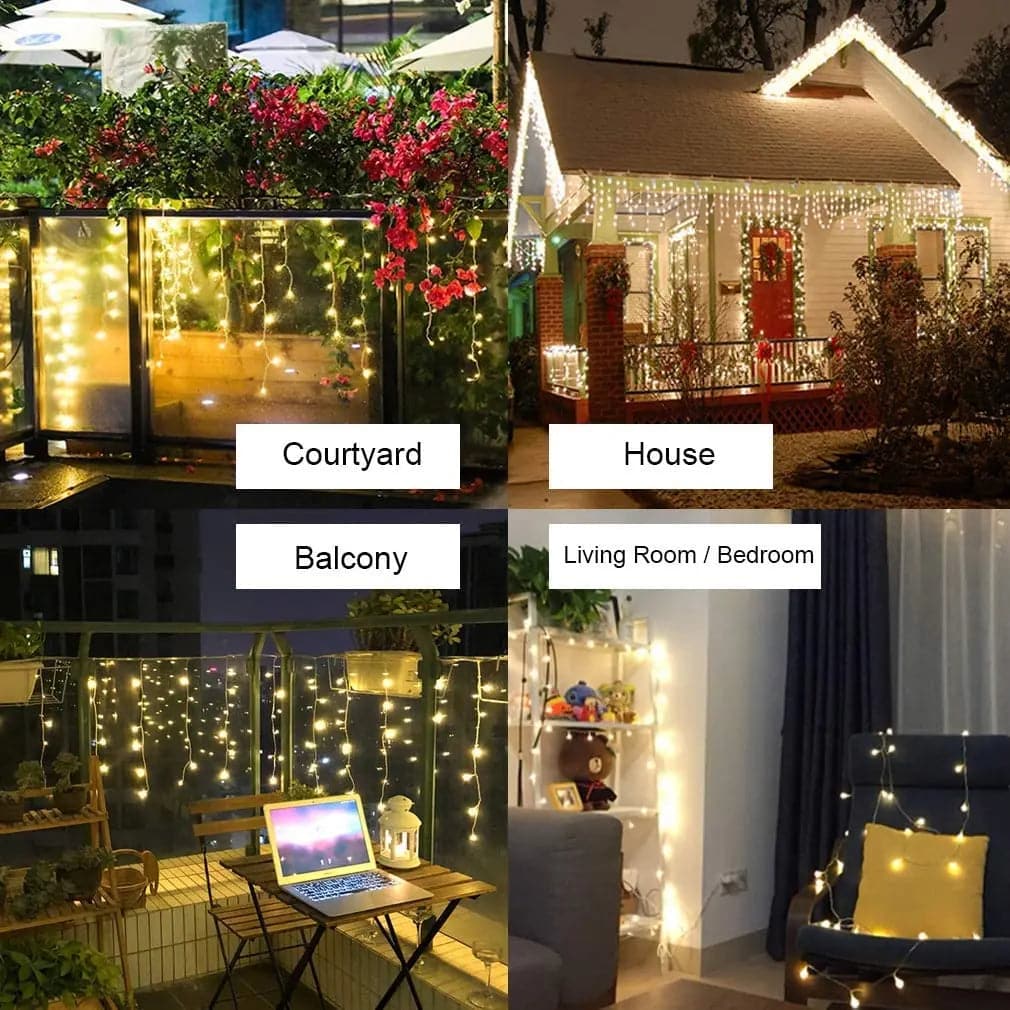 Waterproof Christmas Lights 5M Droop 0.4-0.6m Outdoor Icicle String Lights for Garden Mall Eaves Balcony Fence House Decoration