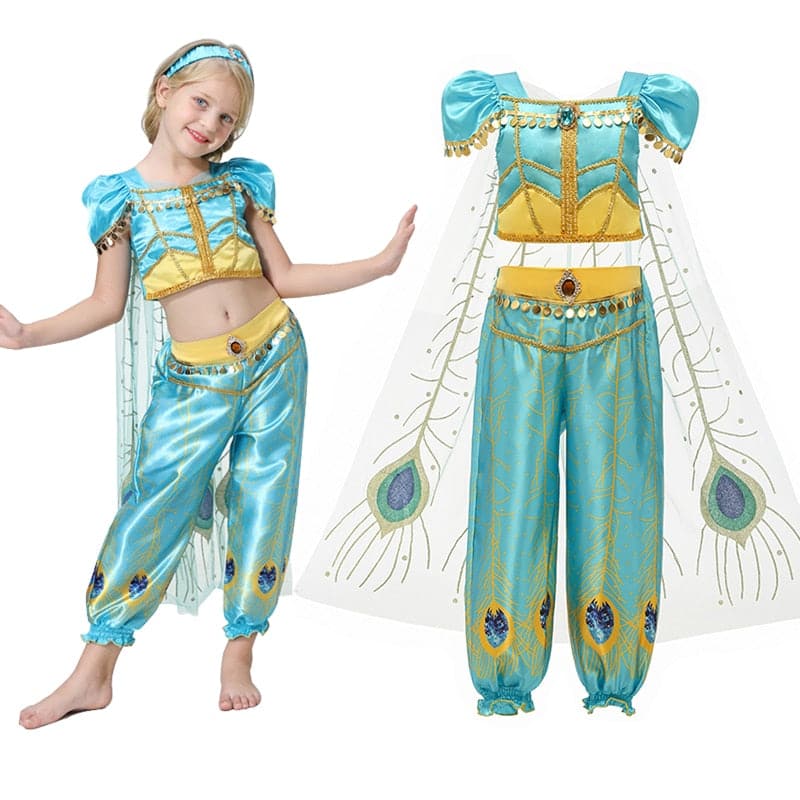 Movie Girls Kid Summer Jasmine Princess Dance Dress Children Aladdin Halloween Party Performance Costume Top Skirt Pant Set