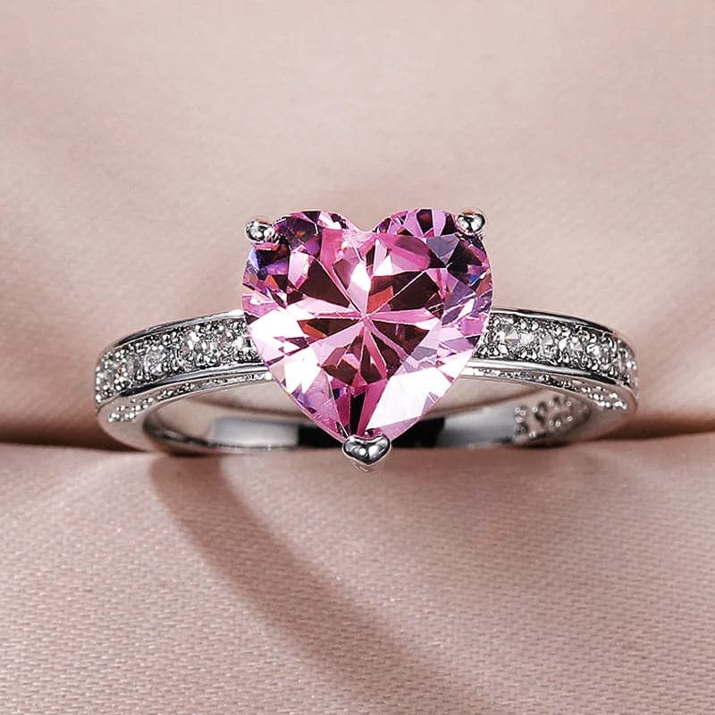 Valentine Day Heart Shaped Diamond Ring - Zircon Ring