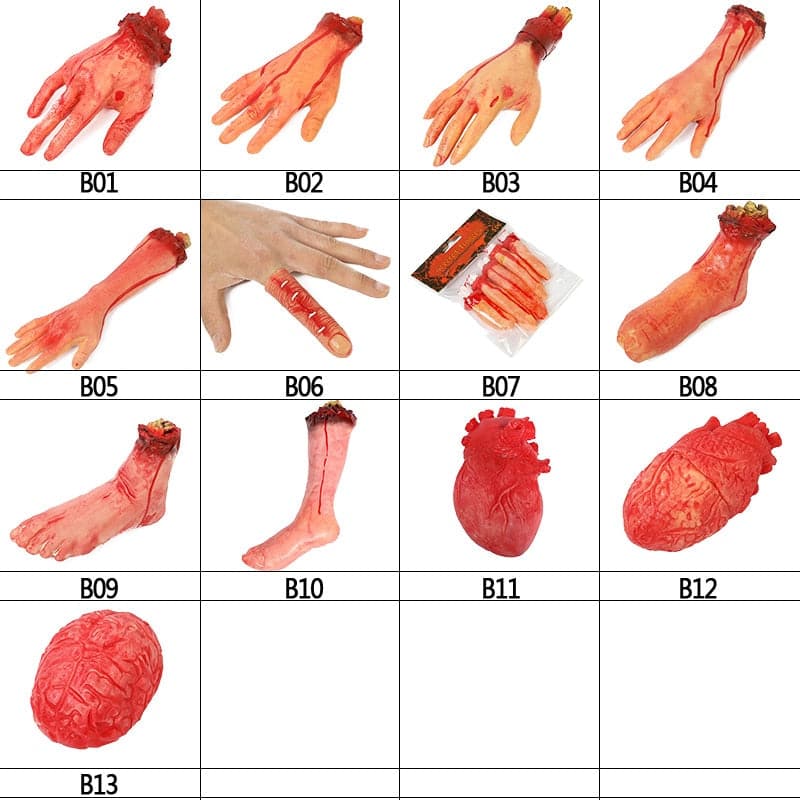 Horror Halloween Party Props Bloody Hand Haunted House Decoration Fake Hand Finger Leg Foot Heart Halloween Home Decor Supplies