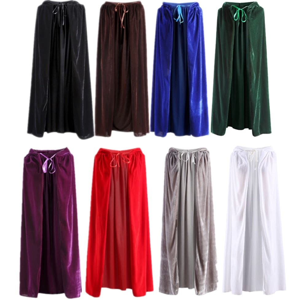 Medieval Velvet Cloak Halloween Witch Wicca Vampire Cosplay Costume Red Cape for Adult Kids Hooded Robe Carnival Outfit Cover