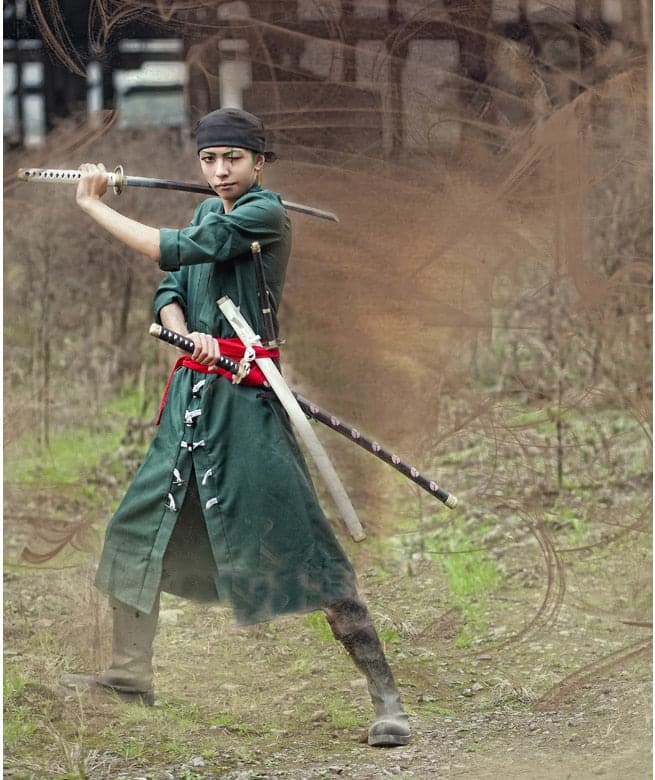5PCS Japanese Anime Roronoa Zoro Cosplay Costume Comic Halloween Cosplay robe Full Set wig and kerchief free shipping