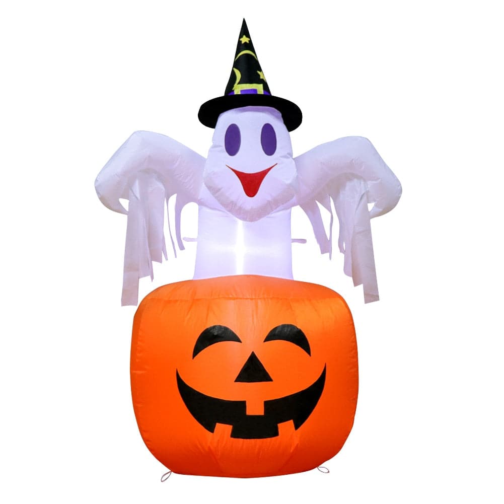 Halloween Inflatables Pumpkin and Ghost with Witch Hat: Scary Blow in Prop