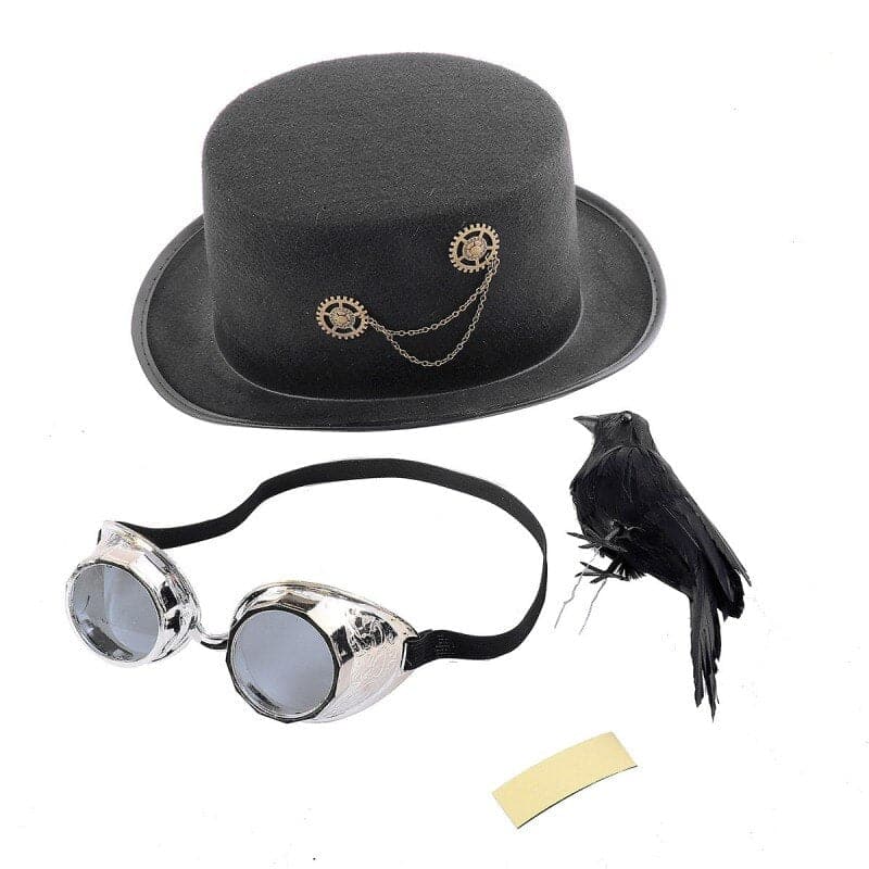 Medieval Retro Gothic Steampunk Halloween Carnival Party Men Women Crow Hat Cosplay Black Steampunk Hat  Wizard Cosplay Props