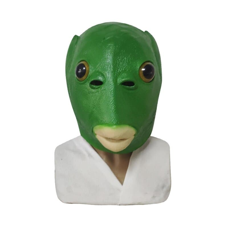 Eraspooky 2020 HOT Funny Green Fish Head Masks Cosplay Halloween Costume For Adult Purim Xmas Party Props Animal Latex Headgear