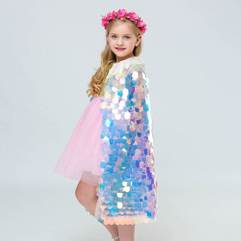 Fashion Glitter Multicolor Sequins Shawl Shiny Girls Cloak Blingbling Fairy Princess Cape Christmas Party Halloween Kids Clothes