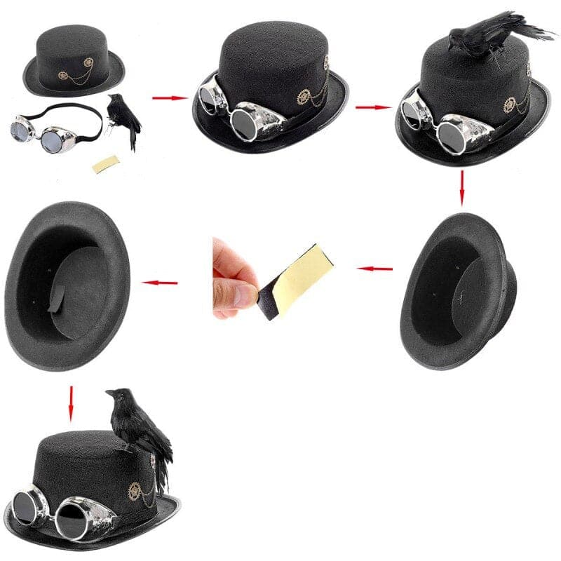 Medieval Retro Gothic Steampunk Halloween Carnival Party Men Women Crow Hat Cosplay Black Steampunk Hat  Wizard Cosplay Props