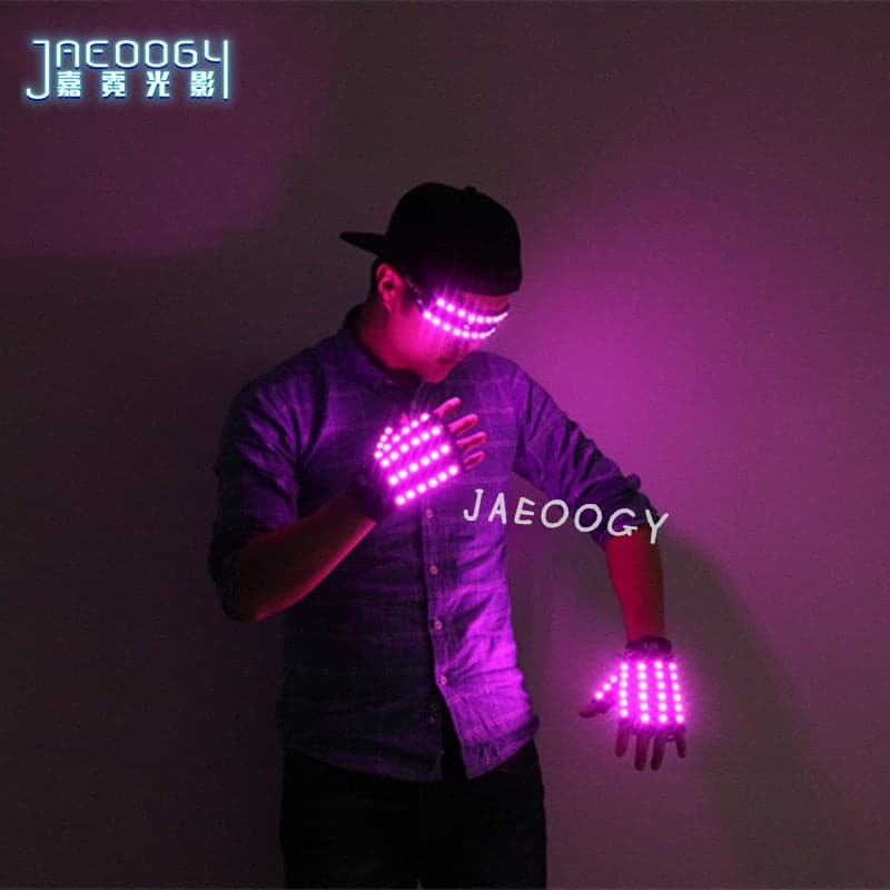 LED Luminous Gloves Halloween Bar Night Club Fluorescent Glasses Mechanical Dance Performances Props