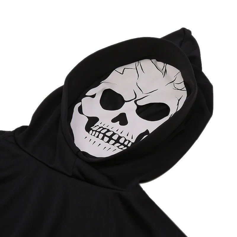 Halloween Costume for Kids Glow Grim Reaper Boys Girls Cosplay Scary Black White Gown Glove Sickle Animation Clothes Suits