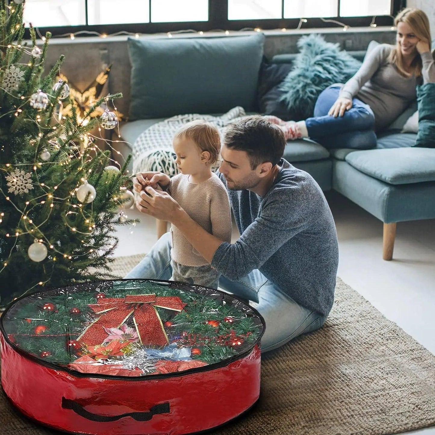 Foldable Christmas Tree Bag Xmas Wreath Storage Bag Wreath Bag For Storing Christmas Garland Dustproof Cover Home Storage Bags