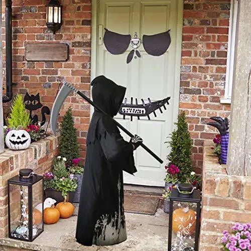 Halloween Costume for Kids Glow Grim Reaper Boys Girls Cosplay Scary Black White Gown Glove Sickle Animation Clothes Suits