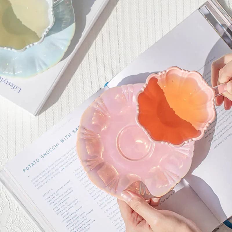 Petal Ceramic Cup Creative Simple Coffee Cup Saucer Office Afternoon Tea High-end Drinkware High-end Kitchen Accessories