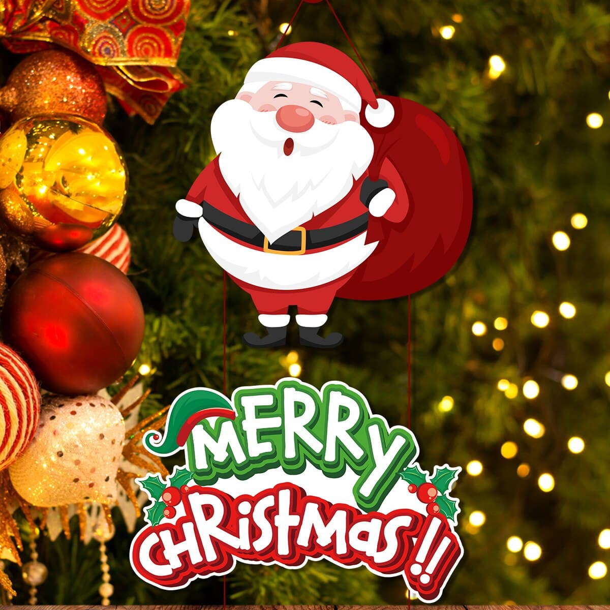 Merry Christmas Door Hanging Banner Santa Claus Snowman Couplet Xmas Hanging Decoration for Home Yard Front Door Navidad