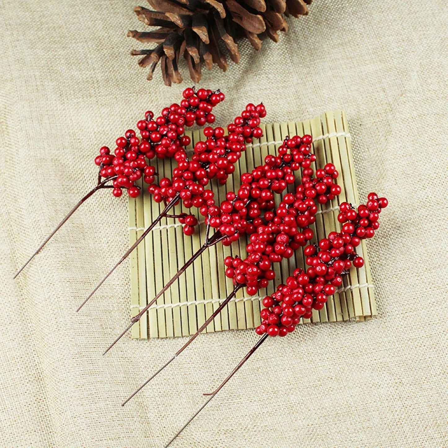 10Pcs Artificial Red Berries Branches Christmas Foam Holly Berry Stems DIY Garland Xmas Tree Decor New Year Party Decorations