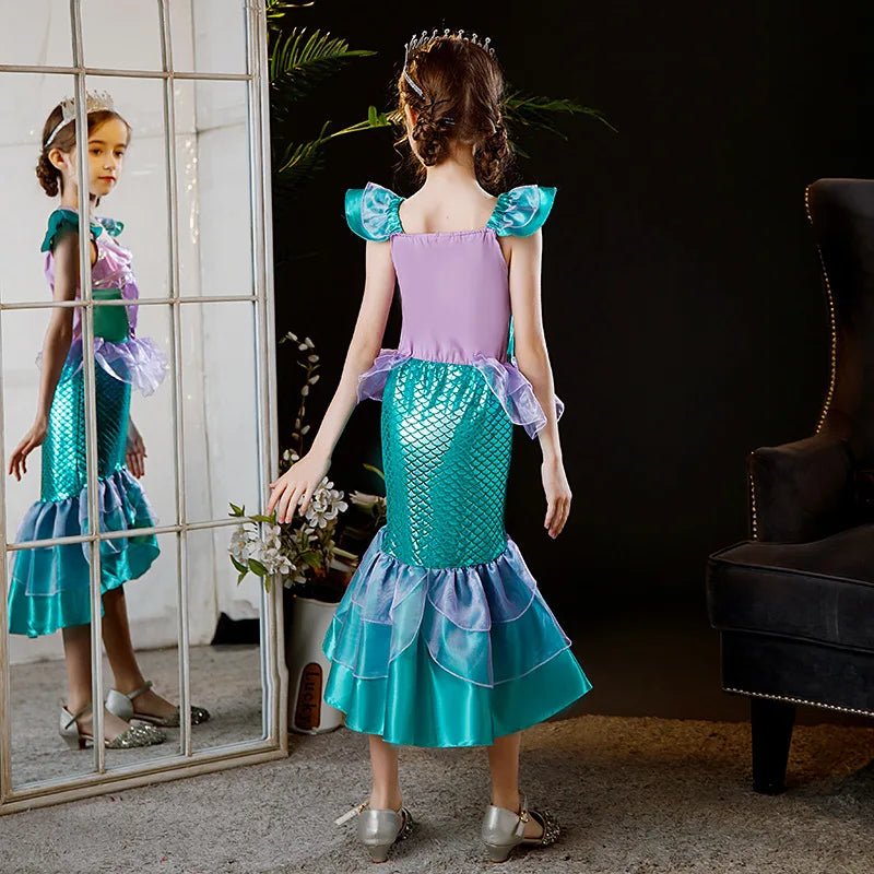 Disney Princess Ariel Cosplay Dress For Girls Halloween Theme Party Mermaid Disguise Outfits Kids Birthday Party Fantasy Costume