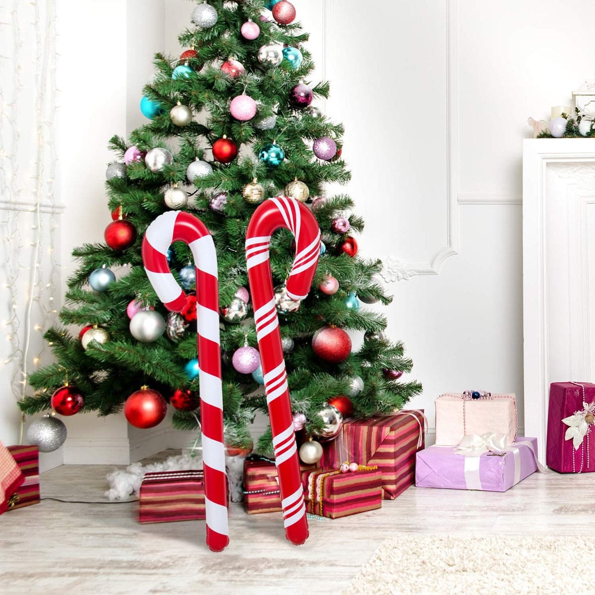 Christmas Inflatable Candy Cane Stick Balloon Merry Christmas Decoration 2023 for Home Navidad Natal Gifts Happy New Year 2024