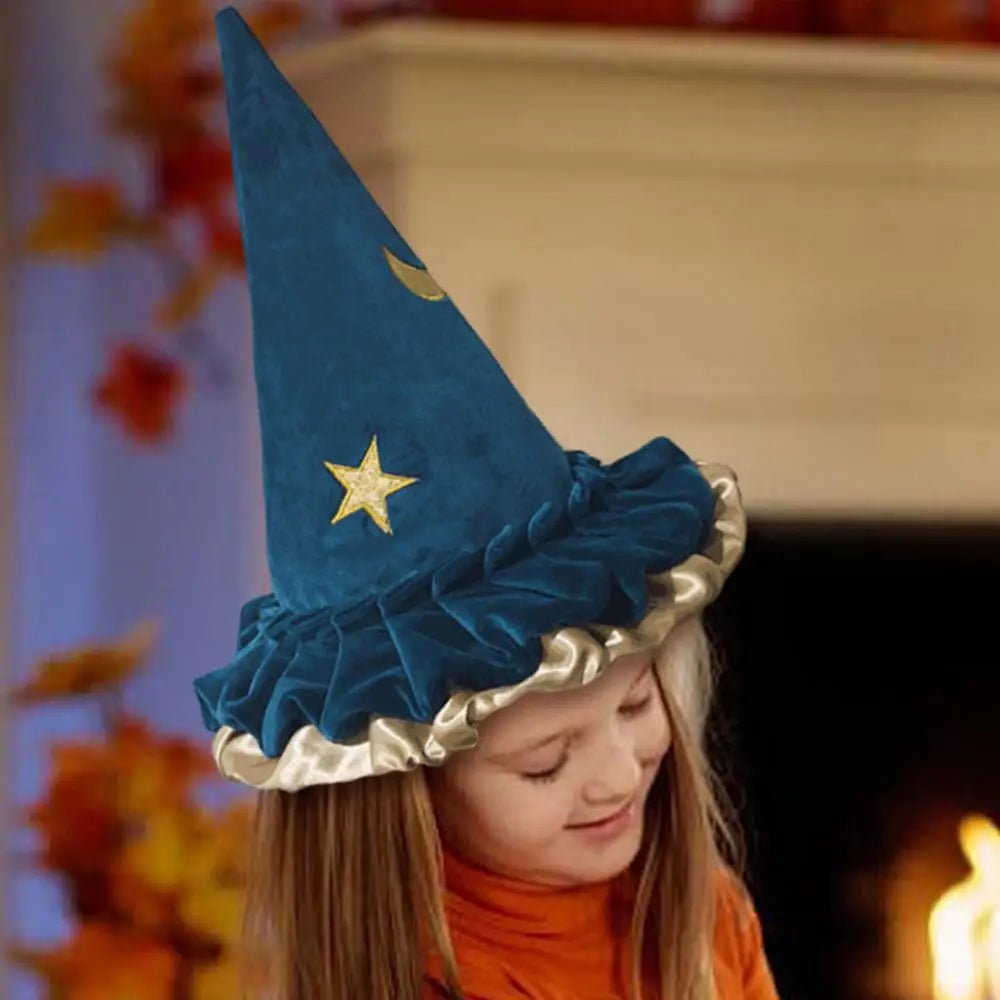Witch Hat For Women Halloween Witch Hats Women's Fashion Blue Star Moon Pattern Halloween Costume Witch Accessories Adult Wizard