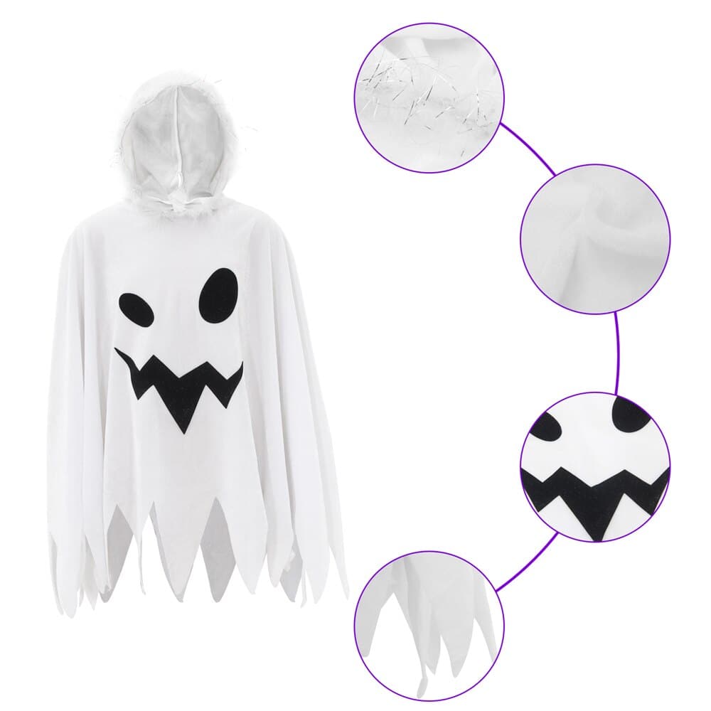 Halloween Carnival Cloak with Hood: White Ghost Costume for Girls