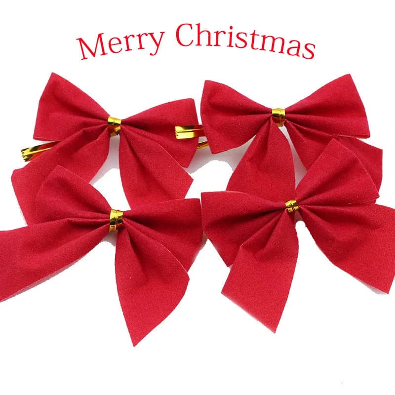 Christmas Bow 5.5cm 12PCS Red Bow Gold Silver Red Cloth Christmas Tree Decorations Hangings