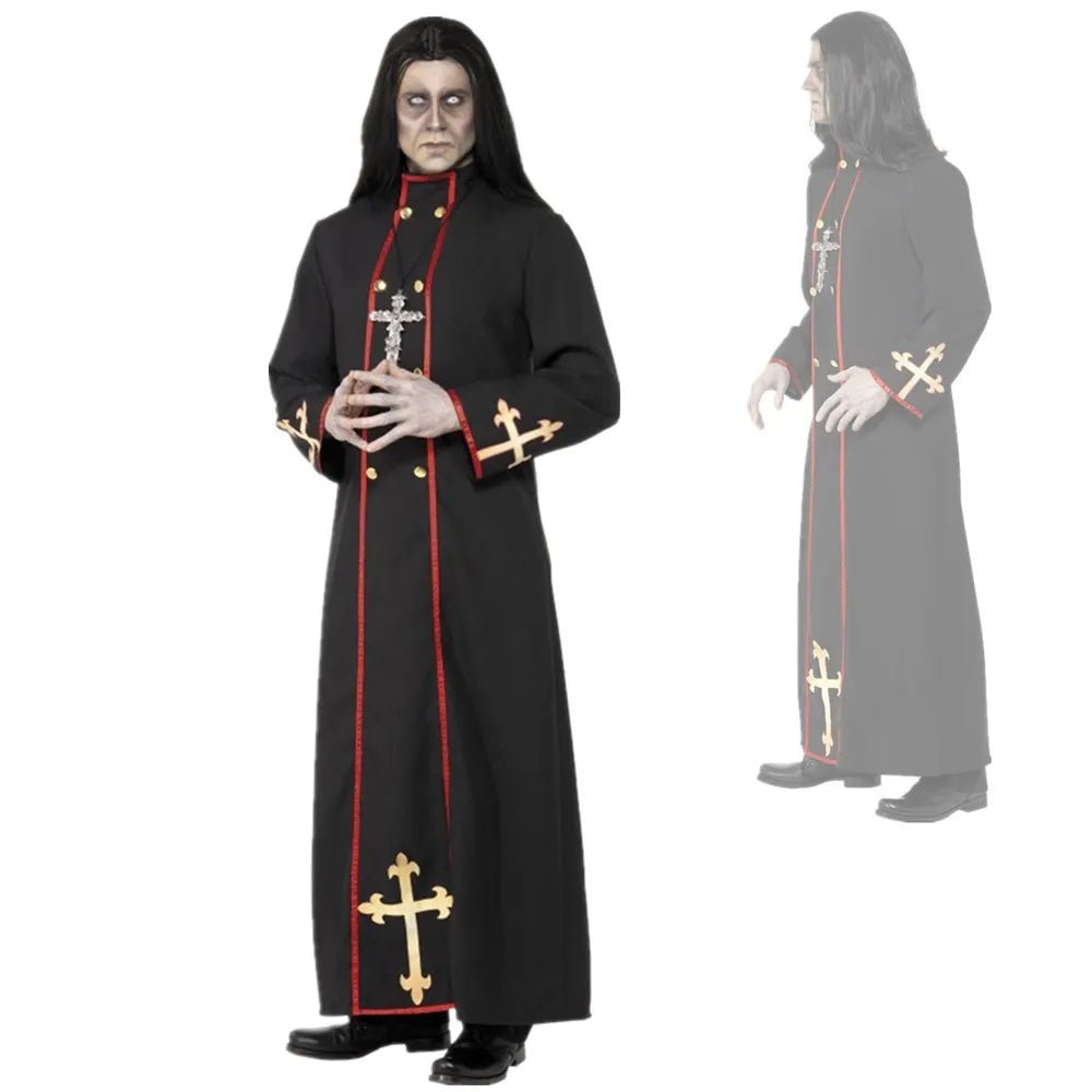 Horror Priest Robe Missionary Priest Cosplay Costumes Halloween Carnival Terror Father Black Robe Men Godfather Cosplay Dress up