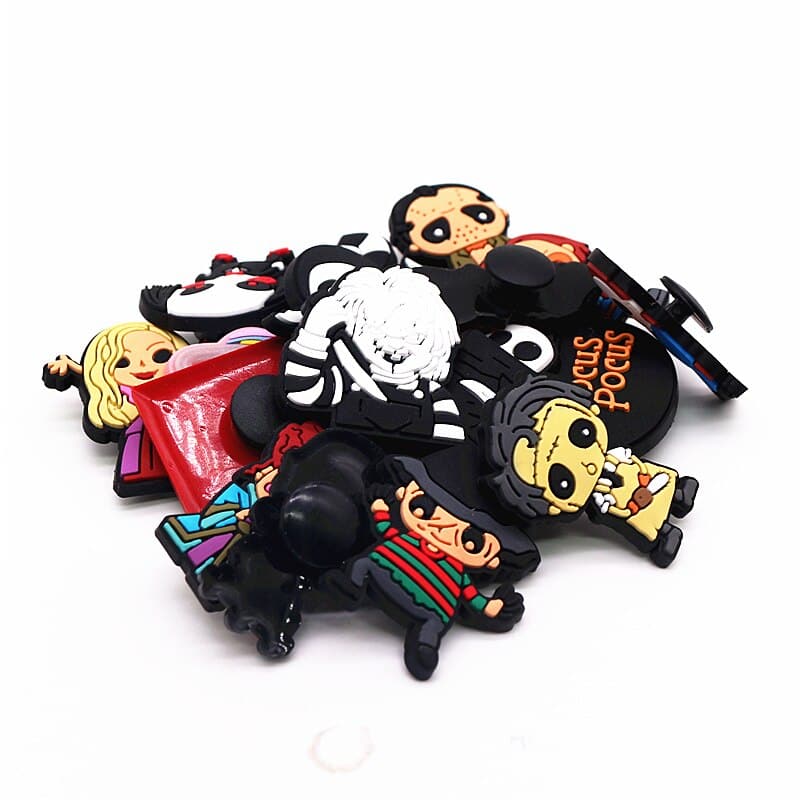 Halloween Horror Movie Style Shoe Charms PVC Grim Reaper Chainsaw Wizard Murderer Designer Croc Clogs Accessories Decorations