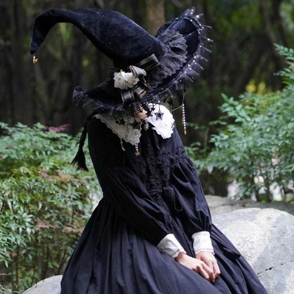 Retro Witch Hats Masquerade Bandage Bow Wizard Hat Adult Gothic Lolita Cosplay Costume Accessories Halloween Party Decor Gift