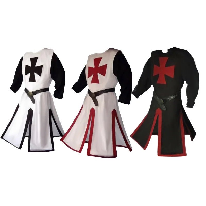 S-4XL Mens Medieval Crusader Knights Templar Tunic Cosplay Costumes Renaissance Halloween Surcoat Warrior Black Plague Cloak Top