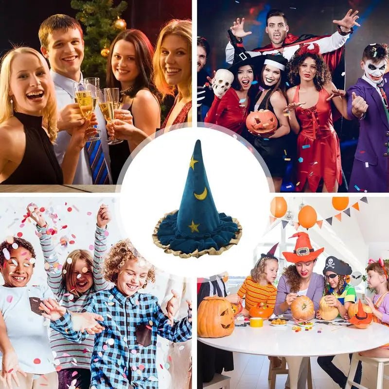 Witch Hat For Women Halloween Witch Hats Women's Fashion Blue Star Moon Pattern Halloween Costume Witch Accessories Adult Wizard