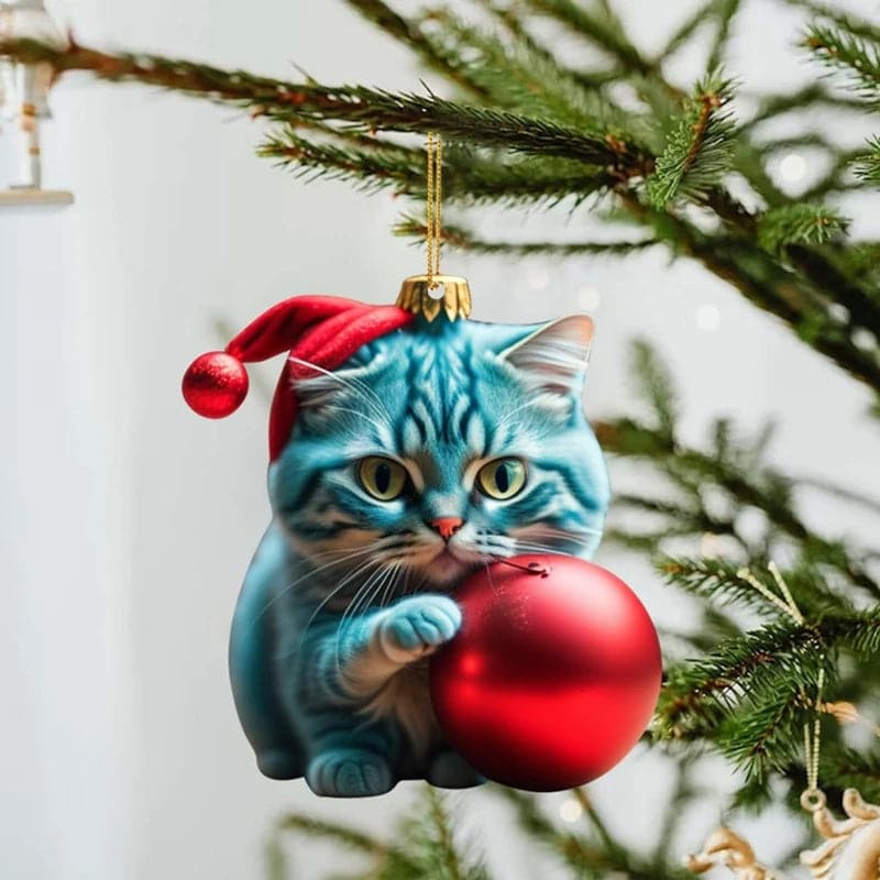 Christmas Tree Cat Pendant 2D Acrylic Christmas Cat Hanging Decoration Funny Christmas Cat Ornaments  Party Decor Props