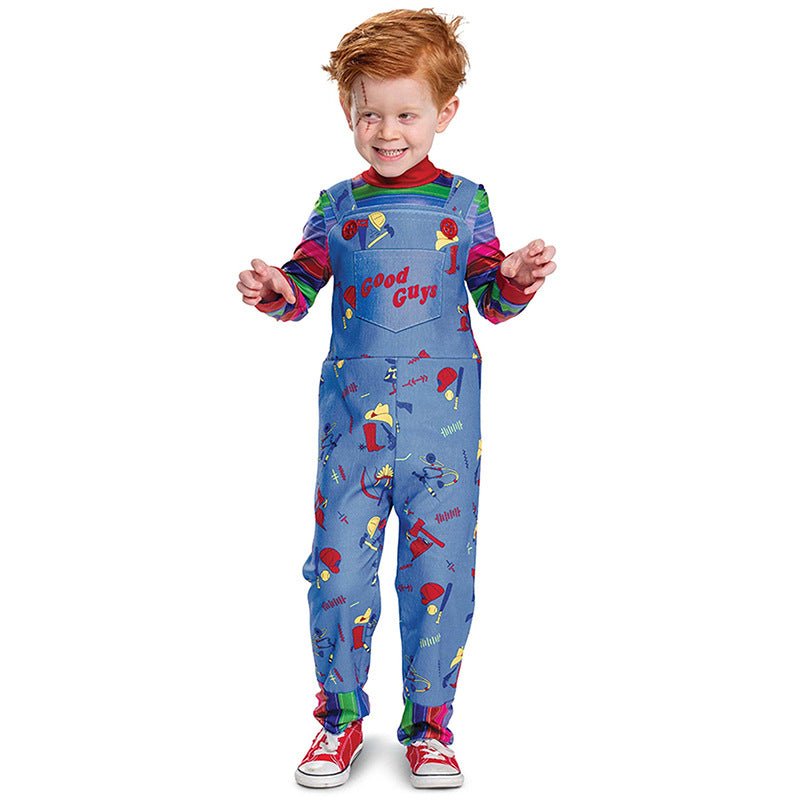 Movie Chucky Costume Halloween Kids Jumpsuit Scary Jumpsuit Scary Halloween Horror Cosplay Giveaway Scar Stickers