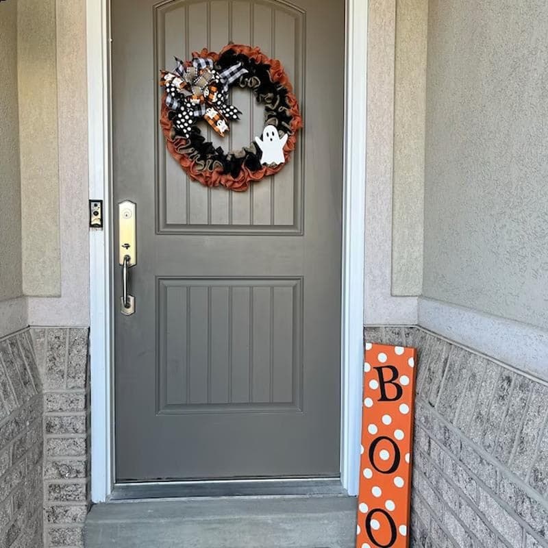 Halloween Little Ghost Wreath Wall Mount Simulated Wreath Ribbon Pendant Halloween Decorative 40x35cm Door Hanging Prop Ornament
