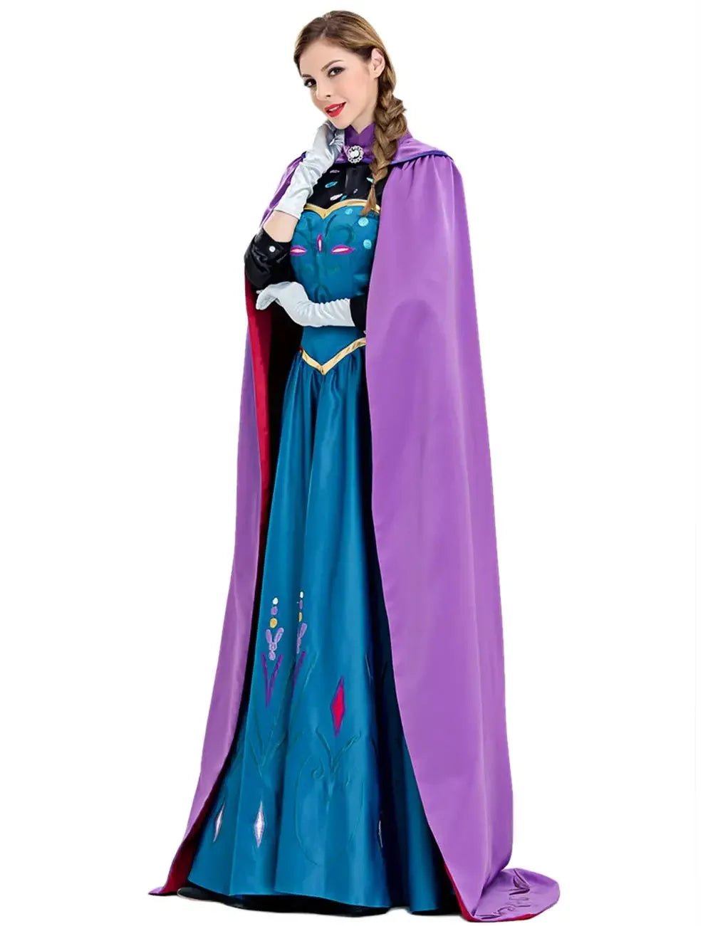 Frozen Anna Princess Long Dress with Clocak Adults Snow Queen Elsa Cosplay Costume Party Dresses for Women Halloween Fancy Dress