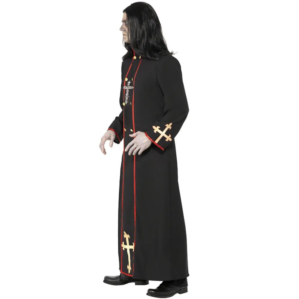 Horror Priest Robe Missionary Priest Cosplay Costumes Halloween Carnival Terror Father Black Robe Men Godfather Cosplay Dress up