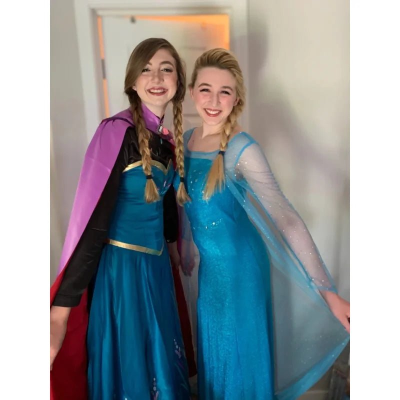Frozen Anna Princess Long Dress with Clocak Adults Snow Queen Elsa Cosplay Costume Party Dresses for Women Halloween Fancy Dress
