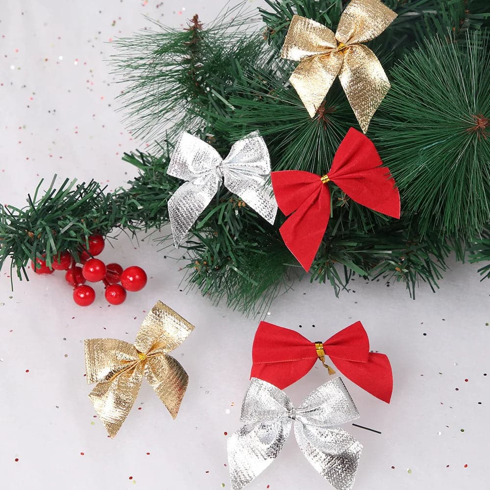 Christmas Bow 5.5cm 12PCS Red Bow Gold Silver Red Cloth Christmas Tree Decorations Hangings