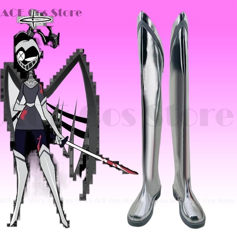 Hazbin Lute Wig Halo Angel Cosplay Costume Shoes Hotel Fight Boots Halloween Carnaval Party Silver Color Anime Cosplay Prop