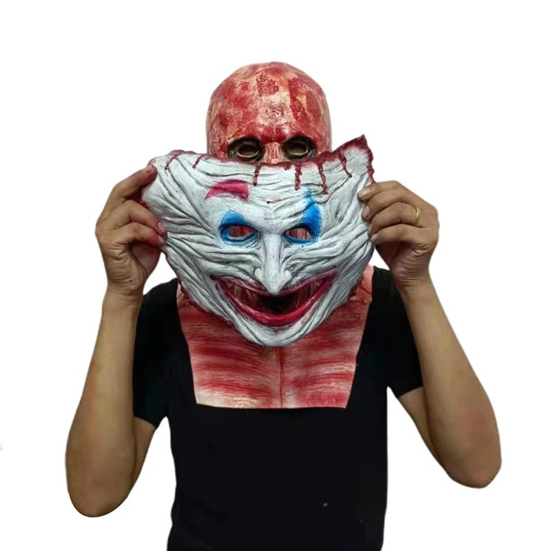 2024 New Halloween Double Rip Mask Bloody Scary Skeleton Latex Mask Scary Cosplay Party Mask Halloween Prop