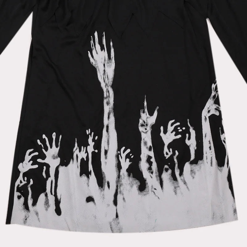 Halloween Costume for Kids Glow Grim Reaper Boys Girls Cosplay Scary Black White Gown Glove Sickle Animation Clothes Suits