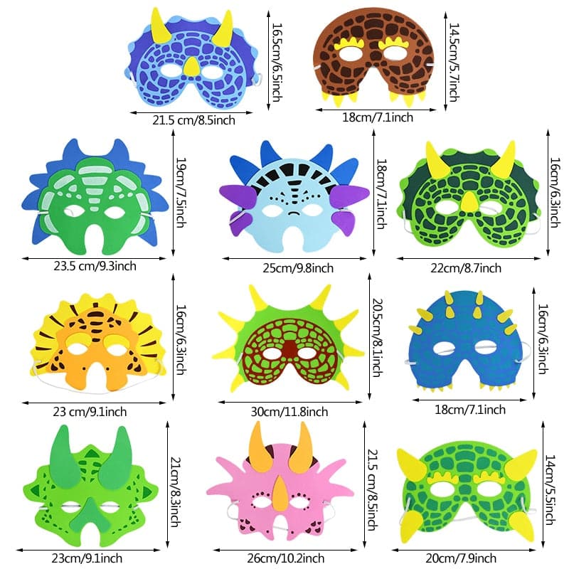 11pcs Jurassic World Dino Mask Set Dinosaur Birthday Decor Masks Masquerade Cosplay Halloween Party Costumes Toy for Kids Decor