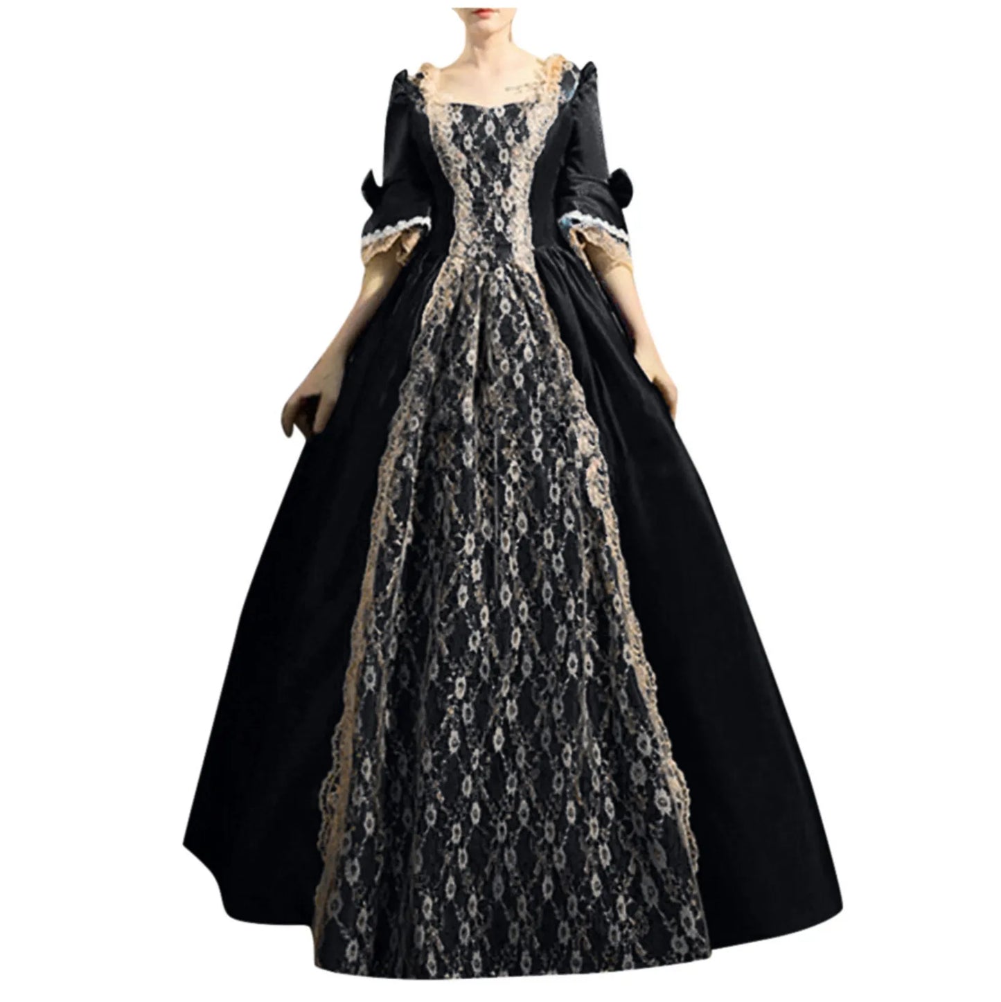 Women Vintage Court Cosplay Dress Medieval Renaissance Queen Ball Gown Elegant Palace Princess Maxi Dress Halloween Costume