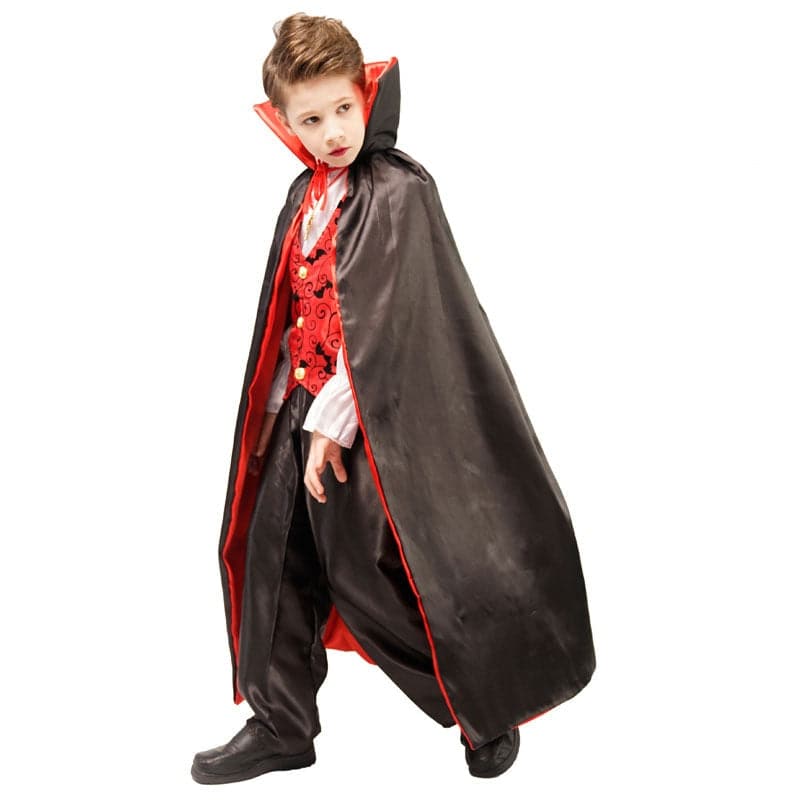 Kids Vampire Costume Capes Robes Black Red Deluxe Fantasia Dress Up Girl Boys Halloween Shirt Vest Pants Cloak Sets Full Length