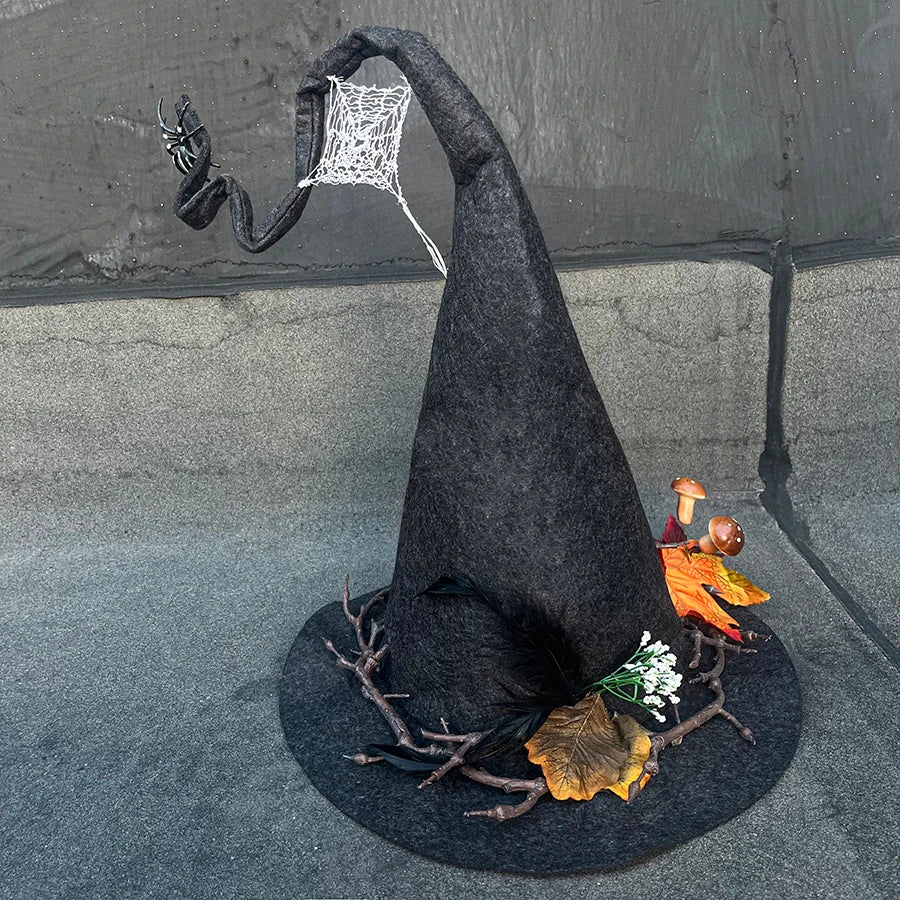 Halloween Witch Hat Cosplay Prop Dress Up Wicked Costume Accessory Spider Web Maple Leaf Hat Flower Mushroom Decor Felt Hat