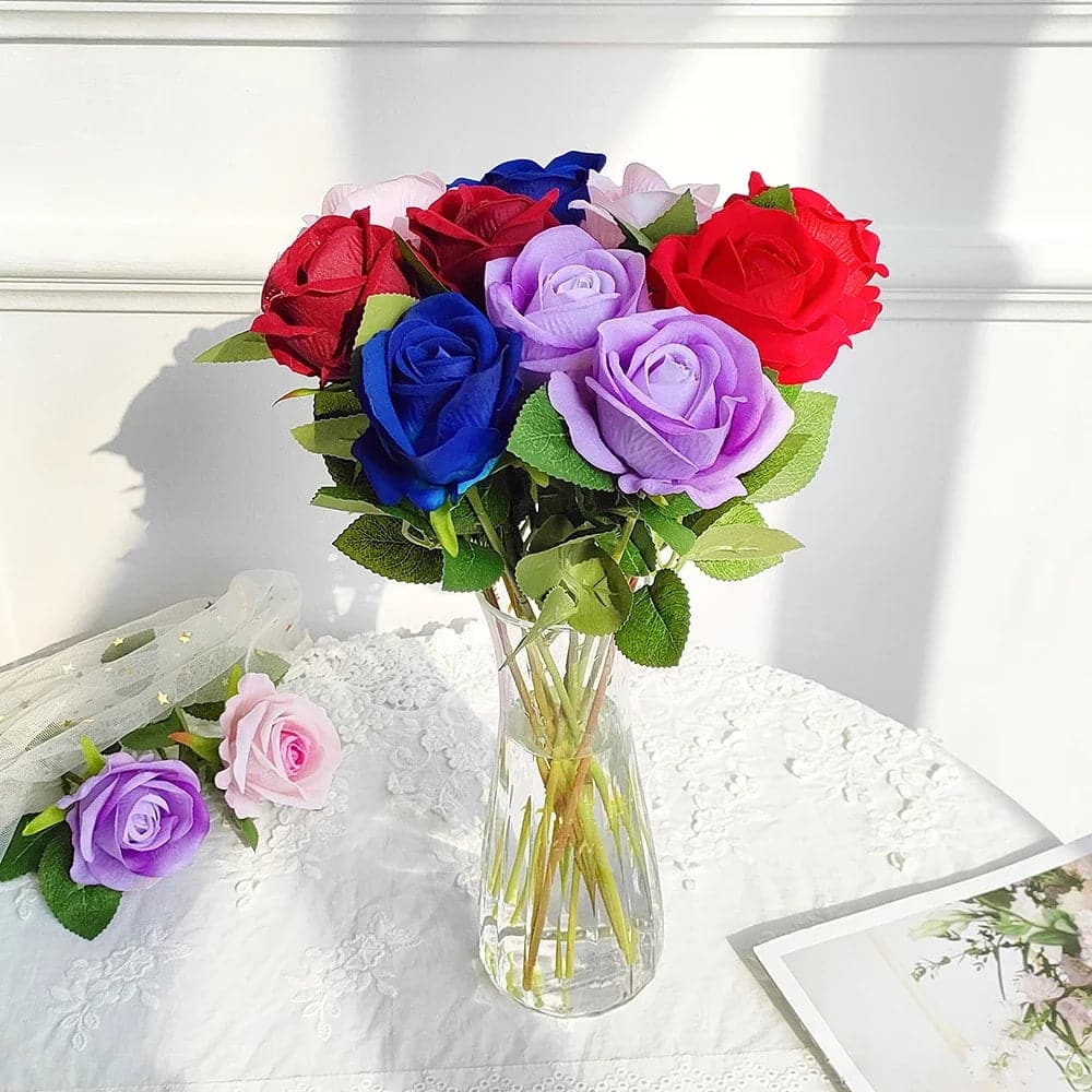 Red Silk Rose Flower Bouquet - Artificial Flowers Bouquet