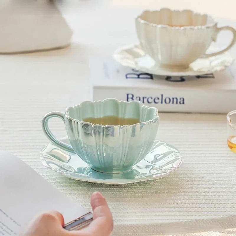 Petal Ceramic Cup Creative Simple Coffee Cup Saucer Office Afternoon Tea High-end Drinkware High-end Kitchen Accessories