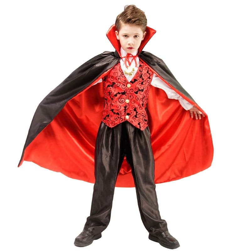 Kids Vampire Costume Capes Robes Black Red Deluxe Fantasia Dress Up Girl Boys Halloween Shirt Vest Pants Cloak Sets Full Length