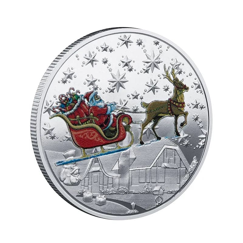 40x2.5mm Merry Christmas Plated Gold Coin Santa Claus Colorful Star Snow Collectible Coins Christmas Souvenirs