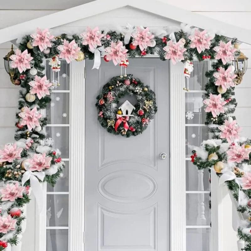 10/5/1pcs 14.5cm Glitter Artifical Christmas Flowers  Christmas Tree Decoration Happy New Year Ornaments Xmas Fake Flowers natal